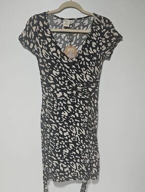 Peace Love World Black and Cream Leopard-Print Wrap Dress